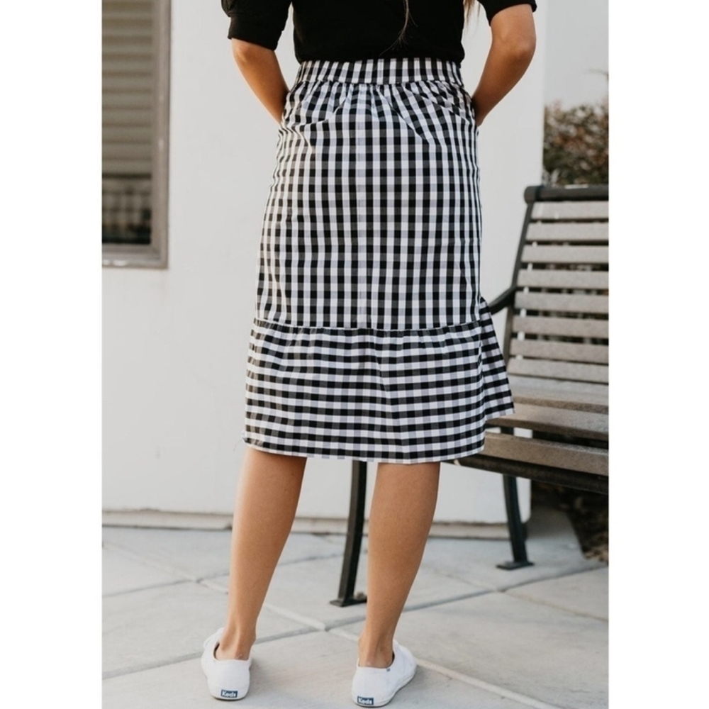 J. Crew Black and White Plaid Tie Waist Midi Skirt - Picture 5 of 16